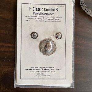 Vintage Hobby Horse Silver Ponytail Concho/Earring Set
